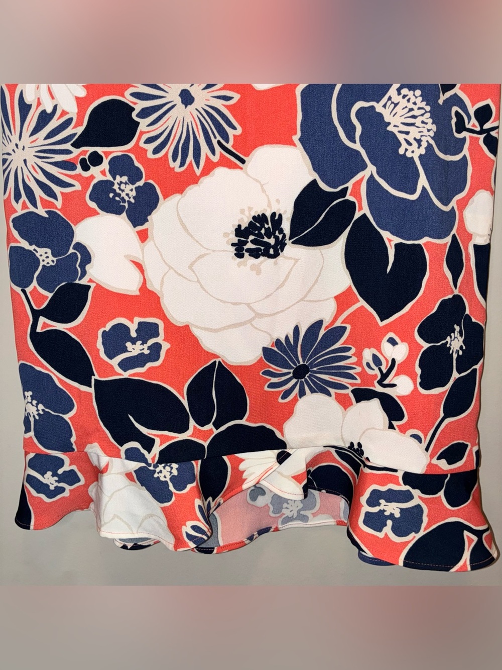 Ann Taylor Floral Print Coral A-Line Skirt with Flounce Hem - Picture 2 of 4